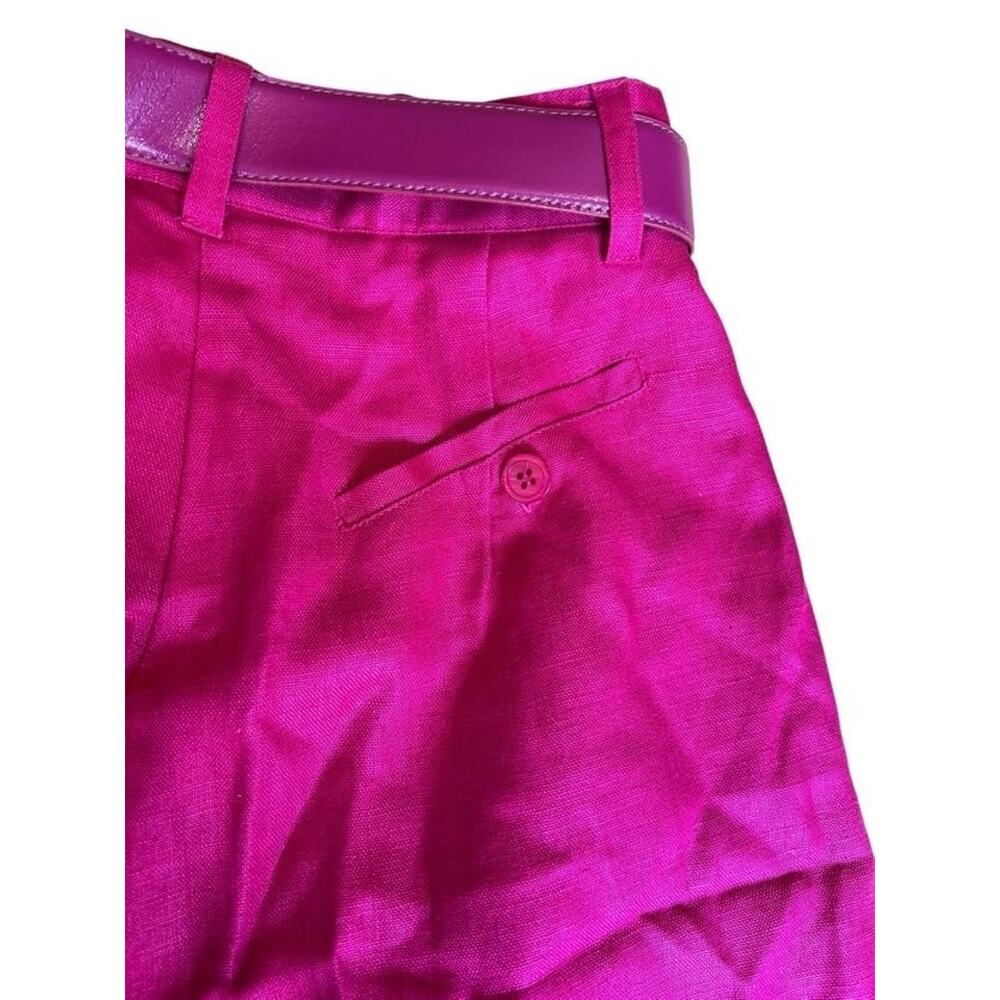 Point of View High Rise Preppy Pleated 100% Linen Bermuda Short Fuchsia Size 4 - Picture 4 of 8